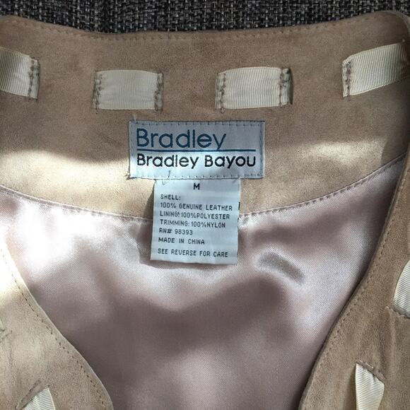 Bradley Bayou Beige Tan Genuine Suede Ribbon Trim Leather Jacket Size Medium - Picture 5 of 12